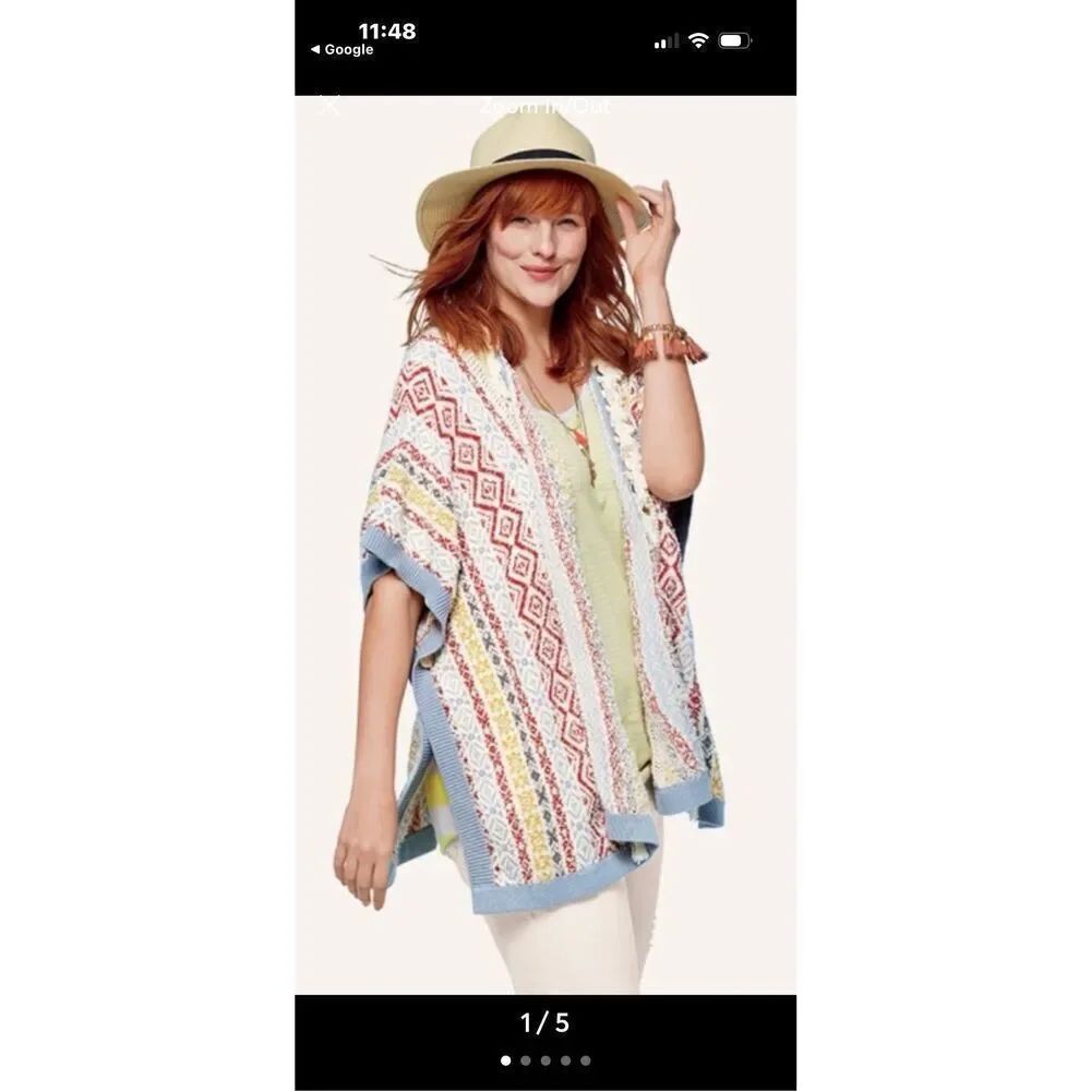 Cabi Siesta Boho Fringe Poncho Sweater Wrap Medium Large